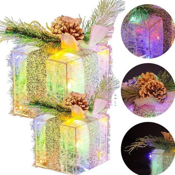 Set of 3 Christmas Lighted Gift Boxes, Pre-lit LED - Picture 3 of 5